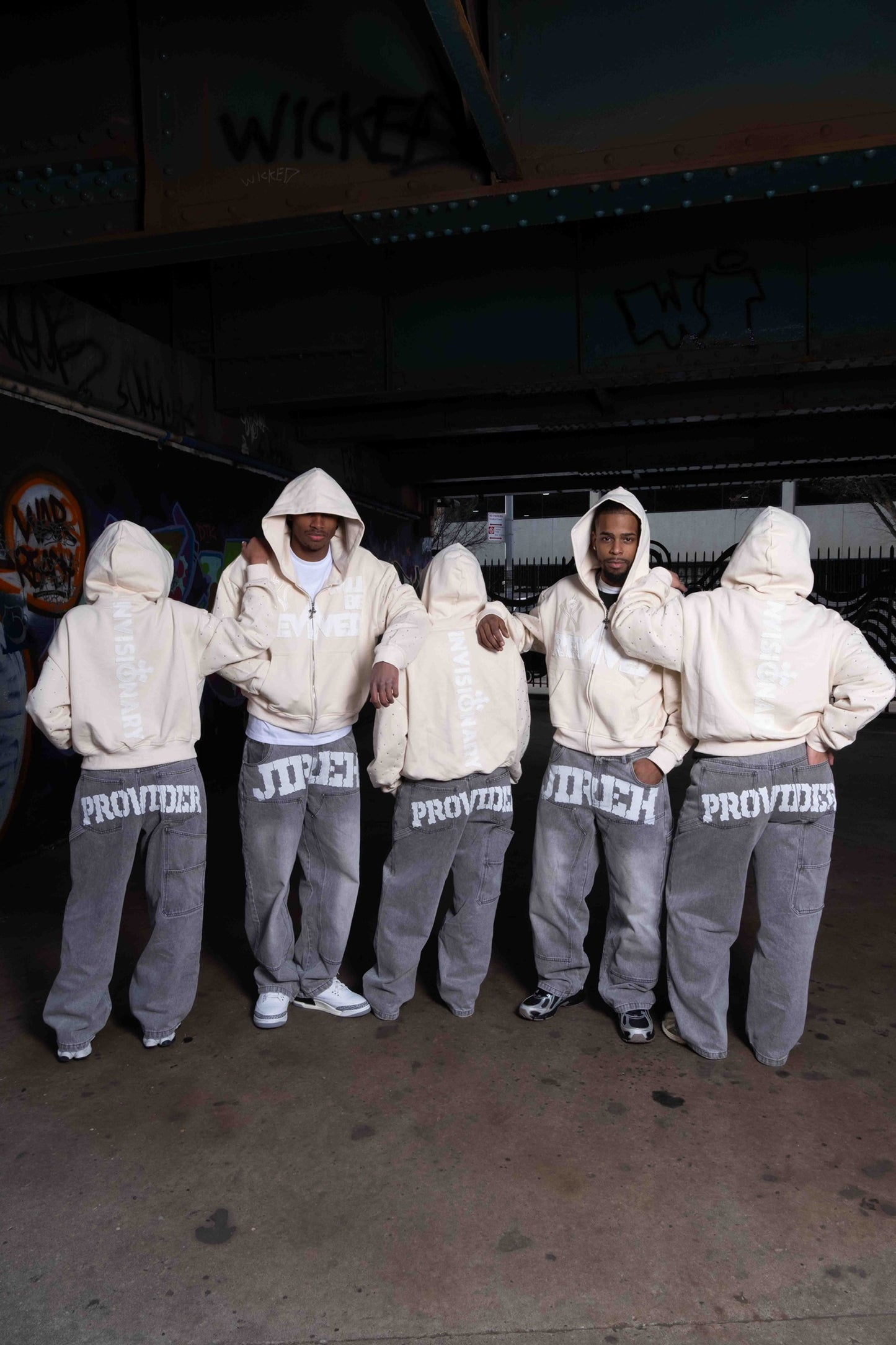 "NY REVIVED" Zip up Hoodie w/rhinestones (Beige)