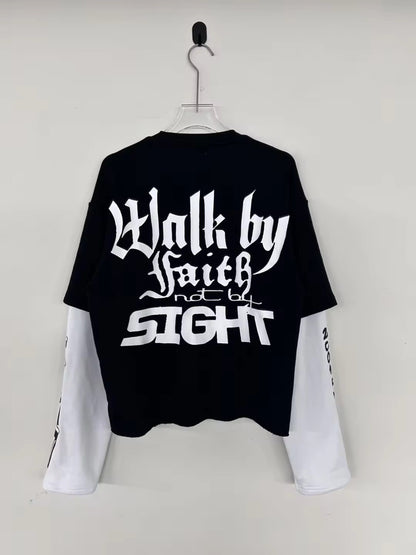 "Walk By Faith Not By Sight" Long Sleeve (black/white)