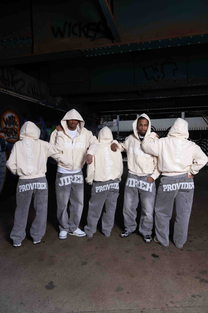 "NY REVIVED" Zip up Hoodie w/rhinestones (Beige)