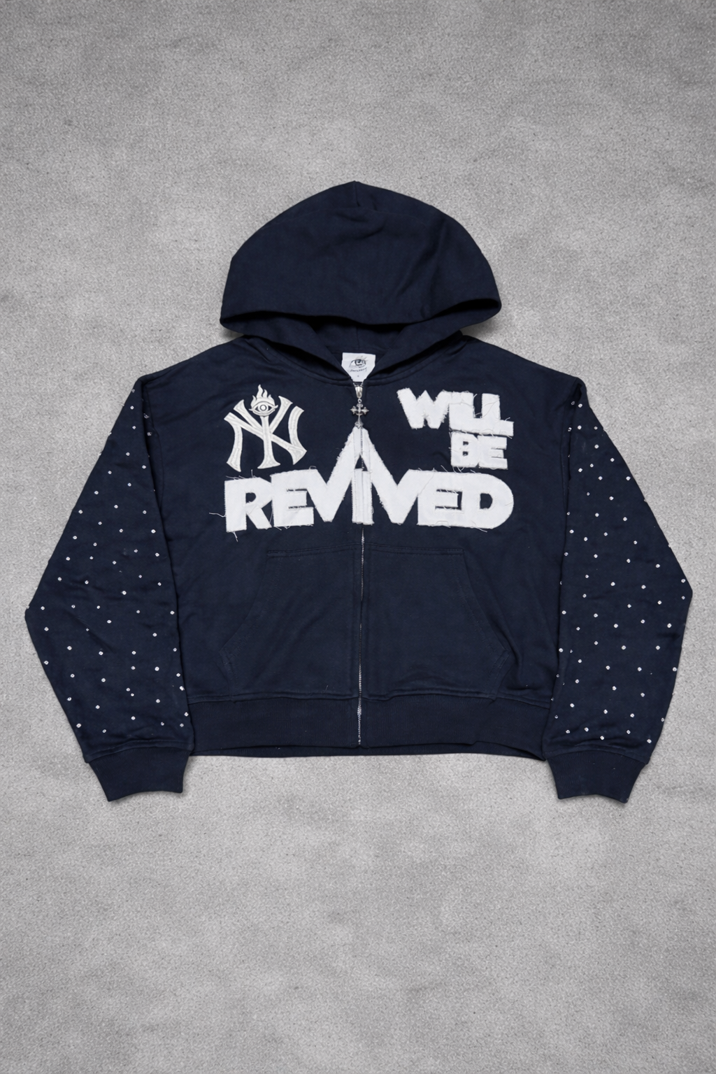"NY REVIVED" Zip up Hoodie w/rhinestones (Black)