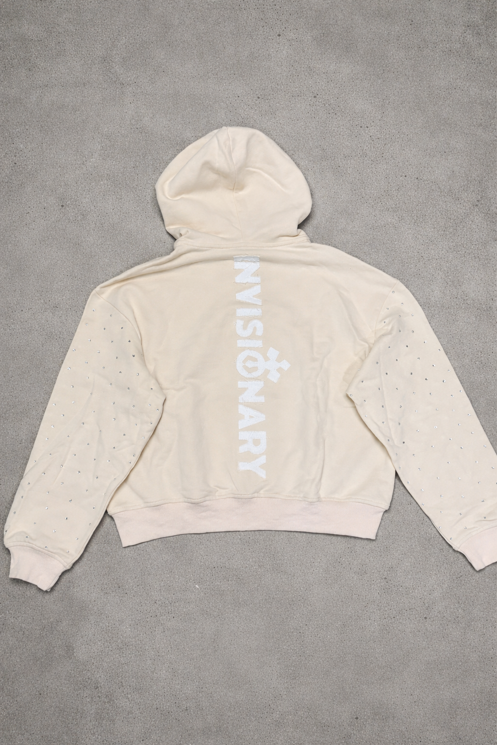 "NY REVIVED" Zip up Hoodie w/rhinestones (Beige)